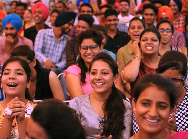 Audience during the talent hunt show at Modi College in Patiala on Friday. (Bharat Bhushan/HT Photo)