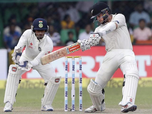 New Zealand's captain Kane Williamson bats on the second day of their cricket test match.(AP Photo)