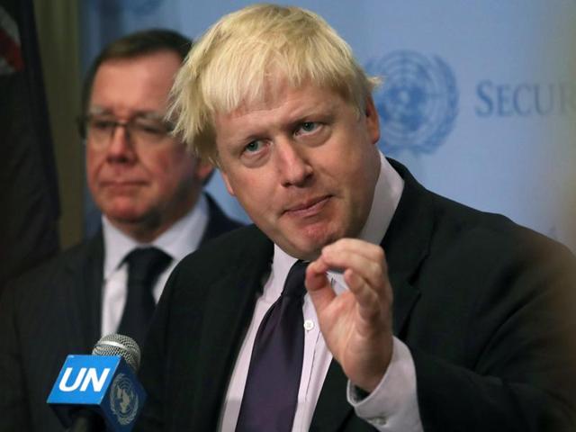 Britain's foreign secretary Boris Johnson at a press briefing after a UN Security Council session during the 71st Session of the UN General Assembly in Manhattan, US, on September 22, 2016. (Reuters) Britain's foreign secretary Boris Johnson at a press briefing after a UN Security Council session during the 71st Session of the UN General Assembly in Manhattan, US, on September 22, 2016. (Reuters)