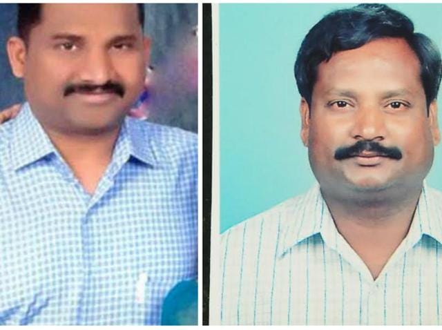 T Gopi Krishna (left) and Balaram Kishan landed at Hyderabad’s Rajiv Gandhi International Airport after midnight.(HT) T Gopi Krishna (left) and Balaram Kishan landed at Hyderabad’s Rajiv Gandhi International Airport after midnight.(HT)