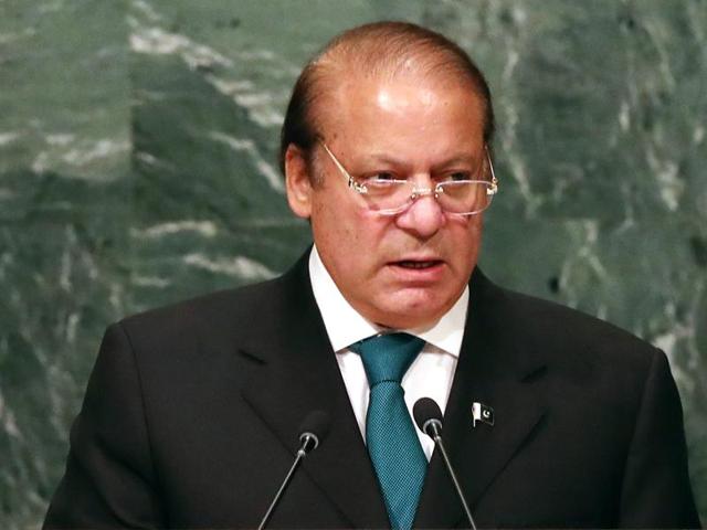 Pakistan Prime Minister Nawaz Sharif addresses the General Assembly at the United Nations on September 21 in New York City.(AFP)