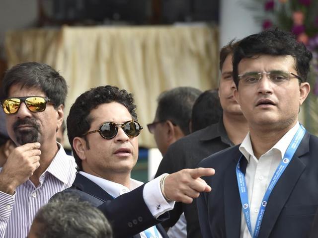 Former cricket team captains Sachin Tendulkar and Saurav Ganguly before being felicitated by Uttar Pradesh governor Ram Naik and BCCI president Anurag Thakur on the occasion of India’s landmark 500th Test match between India and New Zealand at Green Park Stadium in Kanpur, Uttar Pradesh, on September 22, 2016. (Ajay Aggarwal/HT PHOTO) Former cricket team captains Sachin Tendulkar and Saurav Ganguly before being felicitated by Uttar Pradesh governor Ram Naik and BCCI president Anurag Thakur on the occasion of India’s landmark 500th Test match between India and New Zealand at Green Park Stadium in Kanpur, Uttar Pradesh, on September 22, 2016. (Ajay Aggarwal/HT PHOTO)