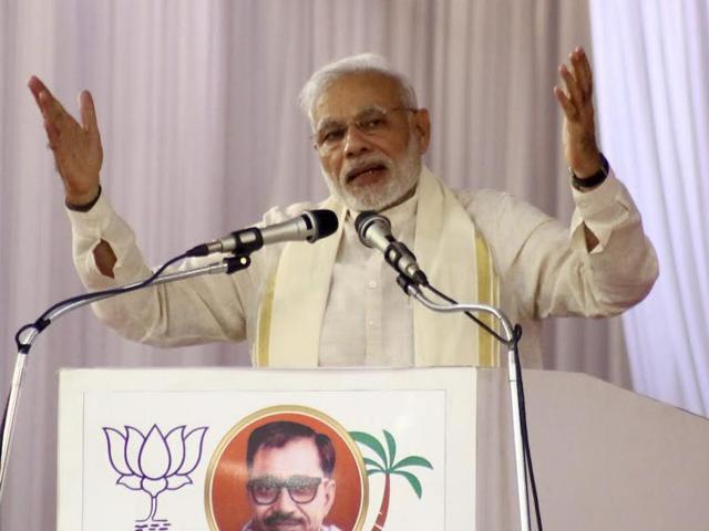 Prime Minister Narendra Modi in Kozhikode on Saturday.(K Sasi/ HT Photo)