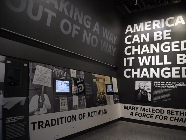 An exhibit featuring activism on display at the National Museum of African American History and Culture in Washington on Wednesday.(AP) An exhibit featuring activism on display at the National Museum of African American History and Culture in Washington on Wednesday.(AP)