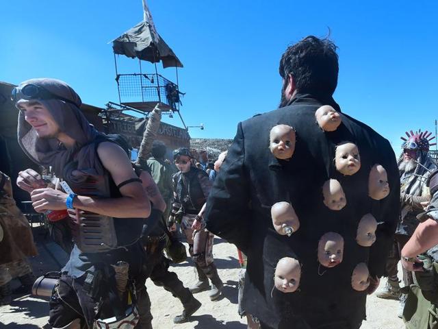 Elaborate sets are meant to replicate a post-apocalyptic world while live bands, DJs and combat and stunt performers carry on into the small hours. (AFP) 