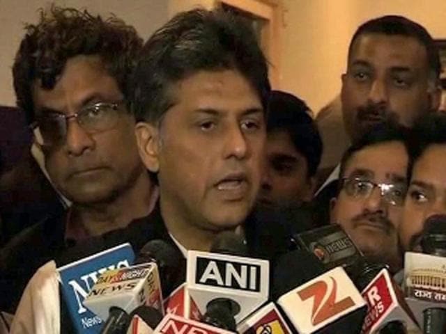 Congress leader Manish Tewari interacts with journalists in Delhi.(ANI File Photo)