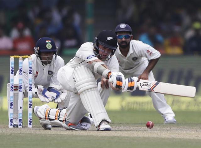 New Zealand's Tom Latham bats during the second day of their cricket test match against India.(AP Photo)