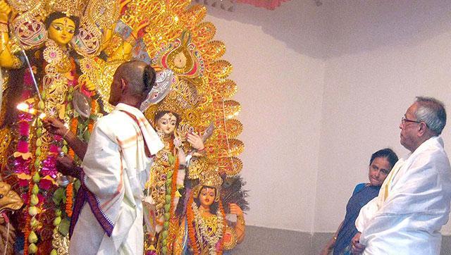 File picture of President Pranab Mukherjee at his ancestral home in Birbhum district. Durga Puja is the biggest festival in Bengal with everybody joining the festivities. (HT Photo) File picture of President Pranab Mukherjee at his ancestral home in Birbhum district. Durga Puja is the biggest festival in Bengal with everybody joining the festivities. (HT Photo)