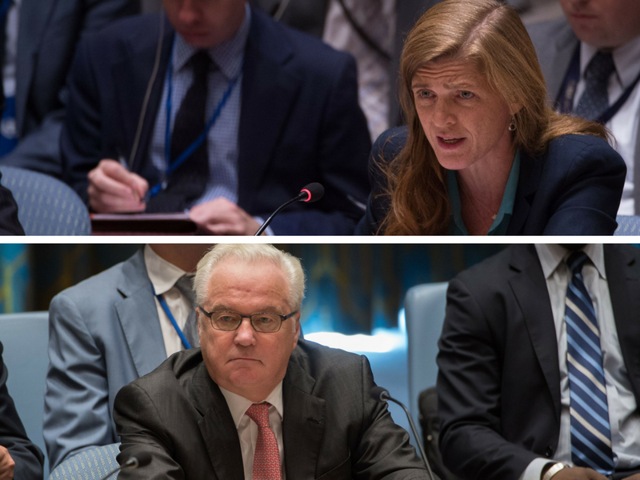Combination image of United States ambassador to the UN, Samantha Power, and Russian ambassador to the UN, Vitaly Ivanovich Churkin at the Security Council emergency meeting in New York (AFP Photo) Combination image of United States ambassador to the UN, Samantha Power, and Russian ambassador to the UN, Vitaly Ivanovich Churkin at the Security Council emergency meeting in New York (AFP Photo)