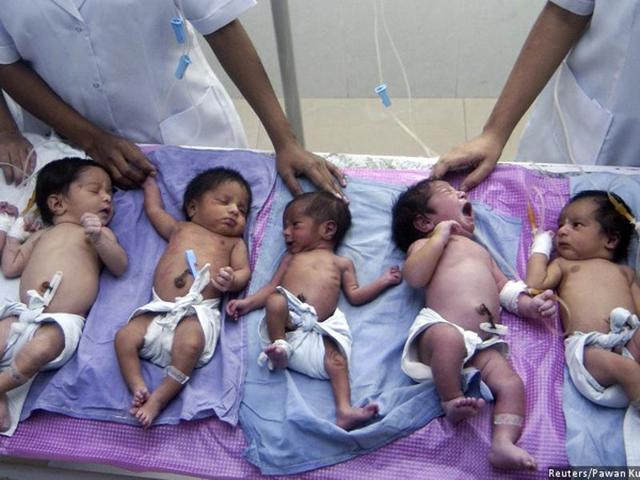 Newly born babies lie in the paediatric ward of a hospital on the occasion of the World Population Day in Lucknow, Uttar Pradesh. The median age in India rose from 22.51 years in 2001 to 24 years in 2011, and will rise to 37 years in 2050–lower than that of China, which will have a median age of 46 years, but higher than Pakistan, which will have a median age of 30.9 years.(Reuters file) Newly born babies lie in the paediatric ward of a hospital on the occasion of the World Population Day in Lucknow, Uttar Pradesh. The median age in India rose from 22.51 years in 2001 to 24 years in 2011, and will rise to 37 years in 2050–lower than that of China, which will have a median age of 46 years, but higher than Pakistan, which will have a median age of 30.9 years.(Reuters file)