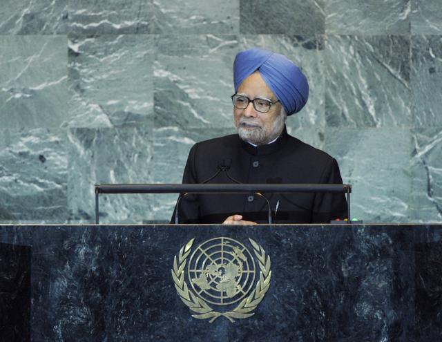 Then prime minister Manmohan Singh addresses the general debate of the sixty-sixth session of the General Assembly on September 24, 2011. (UN Photo/Evan Schneider ) Then prime minister Manmohan Singh addresses the general debate of the sixty-sixth session of the General Assembly on September 24, 2011. (UN Photo/Evan Schneider )