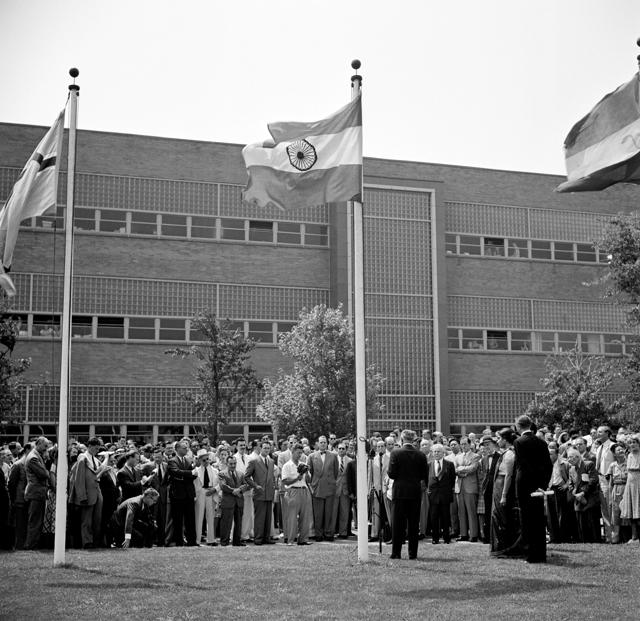 New Indian flag raised at Lake Success on August 15 ,1947. (UN Photo ) New Indian flag raised at Lake Success on August 15 ,1947. (UN Photo )