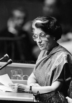 Then prime minister Indira Gandhi addressing the General Assembly on September 28, 1983. (UN Photo/Yutaka Nagata) Then prime minister Indira Gandhi addressing the General Assembly on September 28, 1983. (UN Photo/Yutaka Nagata)
