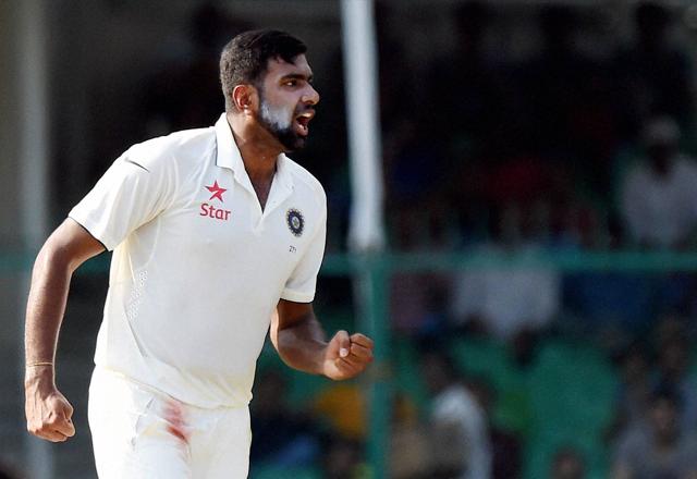 Ashwin celebrates the wicket of Tom Latham on Sunday. (PTI) Ashwin celebrates the wicket of Tom Latham on Sunday. (PTI)