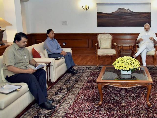 Prime Minister Narendra Modi chairs a meeting on Indus Water Treaty in New Delhi on Monday.(PTI)