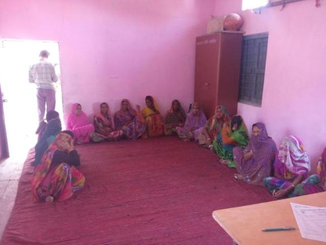 Women members of self-help groups at a meeting with Agar zilla panchayat chief executive officer in Chapariya village.(HT photo) Women members of self-help groups at a meeting with Agar zilla panchayat chief executive officer in Chapariya village.(HT photo)