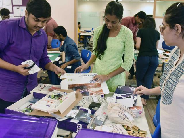 Teachers of various schools participate in a workshop to learn new classroom techniques at American School of Bombay, BKC.(Pratham Gokhale/HT PHOTO)