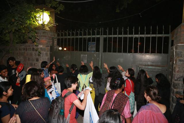 Students knocked the hostel doors and asked other students to join them. (Amal KS/ HT Photo)