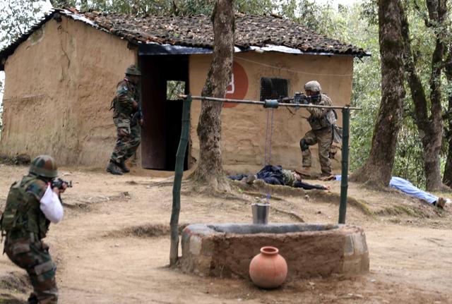 Army men participated in joint drills which involved tracking and neutralising ‘terrorists’ in hideouts. (Army)