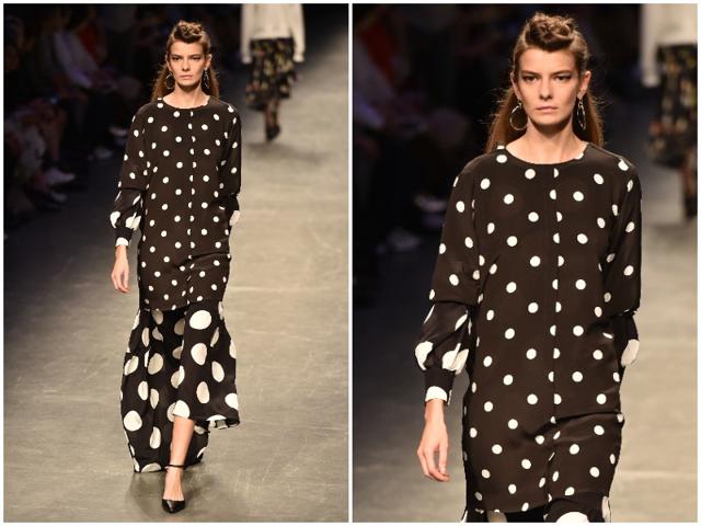 Although relatively rare on SS17 catwalks so far, spots brought a retro vibe to Anteprima’s refined silhouettes. (AFP) Although relatively rare on SS17 catwalks so far, spots brought a retro vibe to Anteprima’s refined silhouettes. (AFP)