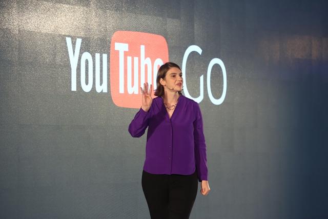 Johanna Wright, YouTube vice-president for product management, speaks during the second edition of the Google for India conference in New Delhi on Tuesday.