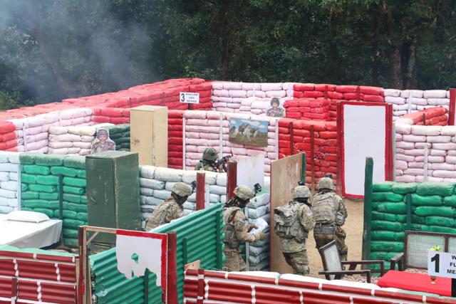 Army men belonging to India and US participate in a drill. (Army)