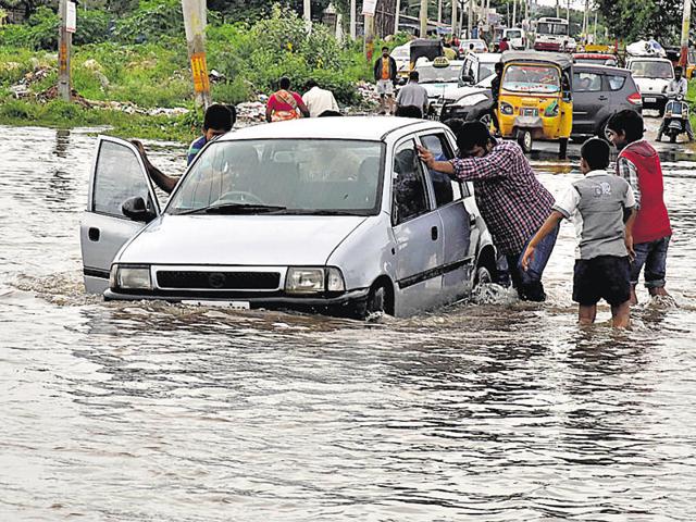 Several residential localities on the outskirts of the capital are inundated, damaging brand Hyderabad’s value.(PTI File Photo)