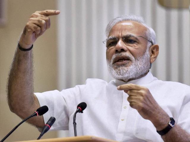 Prime Minister Narendra Modi at the meeting on Indus Water Treaty in New Delhi on Monday(PTI)