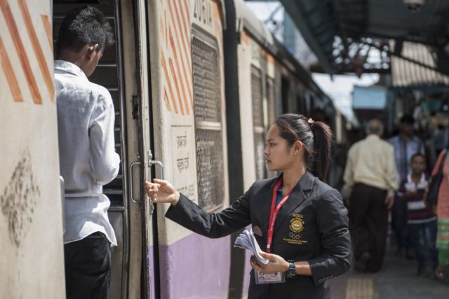 Sushila Chanu on duty at Masjid railway station in Mumbai. (Aalok Soni/HT)
