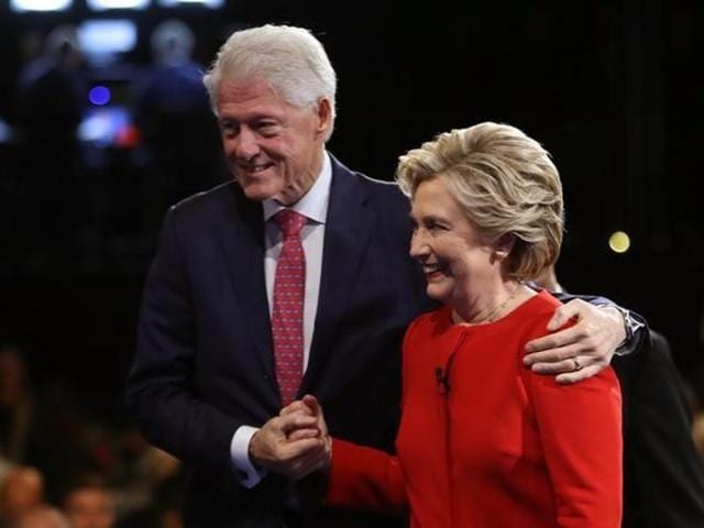 Democratic US presidential nominee Hillary Clinton with her husband, former president Bill Clinton, after the first debate with Republican US presidential nominee, Donald Trump, in New York, US, on September 26, 2016.(Reuters)