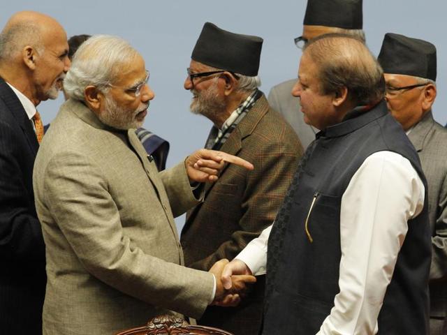 Prime Minister Narendra Modi with his Pakistani counterpart Nawaz Sharif during the closing session of the 18th SAARC summit in the Nepalese capital Kathmandu, in November 2014.(AFP File) Prime Minister Narendra Modi with his Pakistani counterpart Nawaz Sharif during the closing session of the 18th SAARC summit in the Nepalese capital Kathmandu, in November 2014.(AFP File)