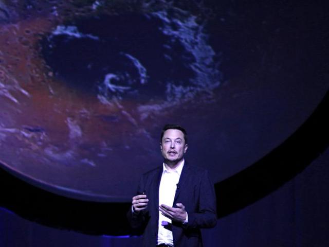 SpaceX CEO Elon Musk unveils his plans to colonize Mars during the International Astronautical Congress in Guadalajara, Mexico. (Reuters) SpaceX CEO Elon Musk unveils his plans to colonize Mars during the International Astronautical Congress in Guadalajara, Mexico. (Reuters)