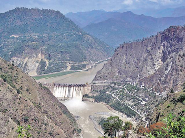 In this photograph taken on July 5, 2014, the Salal Hydro Power project dam on Chenab river is seen in Riasi.(AFP)
