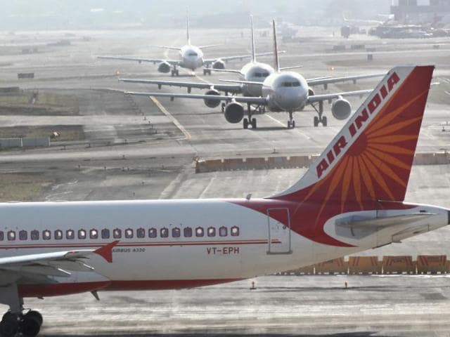 Air India aircraft parked near hangar at Mumbai airport .(Hindustan Times)