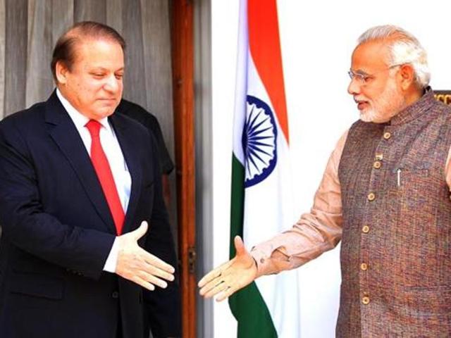 Pakistan Prime Minister Nawaz Sharif with Prime Minister Narendra Modi prior to a meeting at Hydrabad House in New Delhi.(Ajay Aggarwal/HT File Photo) Pakistan Prime Minister Nawaz Sharif with Prime Minister Narendra Modi prior to a meeting at Hydrabad House in New Delhi.(Ajay Aggarwal/HT File Photo)