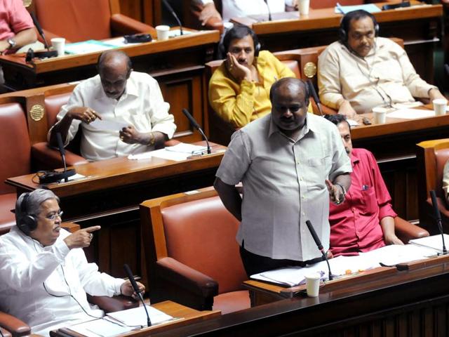 JD-S leader and former CM HD Kumarswamy speaks at the special assembly session on the Cauvery water issue at the Vidhan Sabha in Bengaluru. (PTI File Photo) JD-S leader and former CM HD Kumarswamy speaks at the special assembly session on the Cauvery water issue at the Vidhan Sabha in Bengaluru. (PTI File Photo)