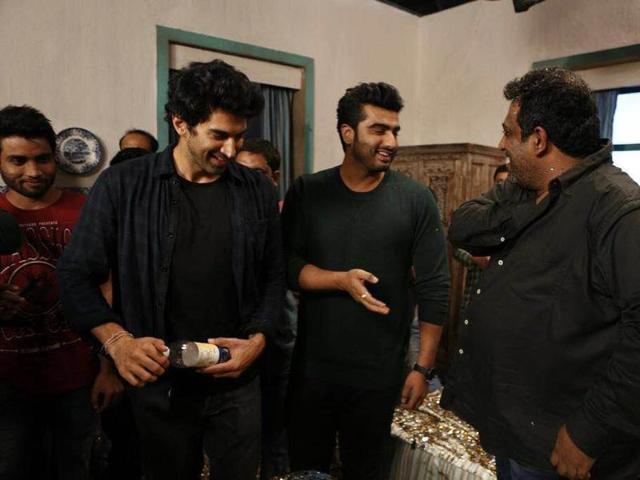 Aditya and Arjun enjoy with Anurag on Jagga Jasoos sets.