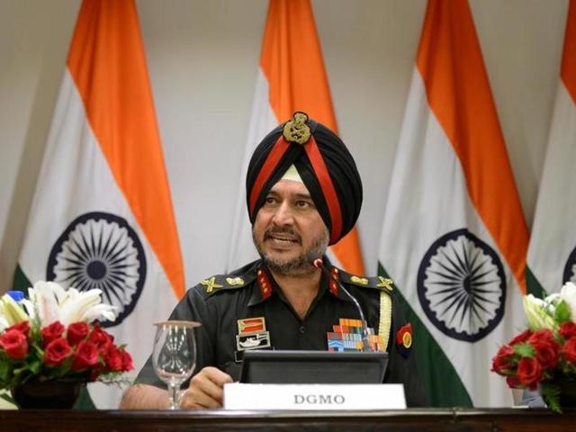Indian army's director general of military operations Lt General Ranbir Singh speaks during a media briefing in New Delhi.(Reuters)