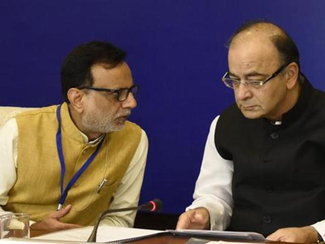 Finance Minister Arun Jaitley with revenue secretary Hasmukh Adhia. (Sonu Mehta/HT PHOTO) Finance Minister Arun Jaitley with revenue secretary Hasmukh Adhia. (Sonu Mehta/HT PHOTO)