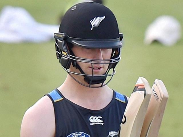 Martin Guptil of New Zealand is being prepared for the net during their training session at Eden Gardens.(HT Photo) Martin Guptil of New Zealand is being prepared for the net during their training session at Eden Gardens.(HT Photo)
