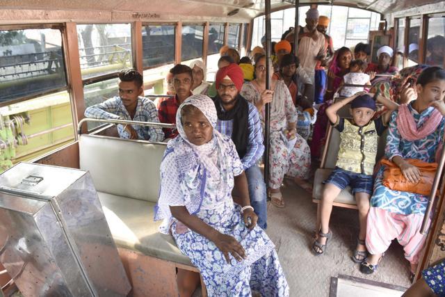 Residents of Naushehra Dhalla village near the border area in an evacuation bus, in Amritsar district on Thursday. (Gurpreet Singh/HT Photo) Residents of Naushehra Dhalla village near the border area in an evacuation bus, in Amritsar district on Thursday. (Gurpreet Singh/HT Photo)