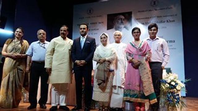 File photo of Khan (fifth from Left) attending a ministry of culture programme in Delhi to commemorate the 125th birth anniversary of Frontier Gandhi. She appealed for a university to be set up in Bengal in the name of her great grandfather. (Facebook) File photo of Khan (fifth from Left) attending a ministry of culture programme in Delhi to commemorate the 125th birth anniversary of Frontier Gandhi. She appealed for a university to be set up in Bengal in the name of her great grandfather. (Facebook)