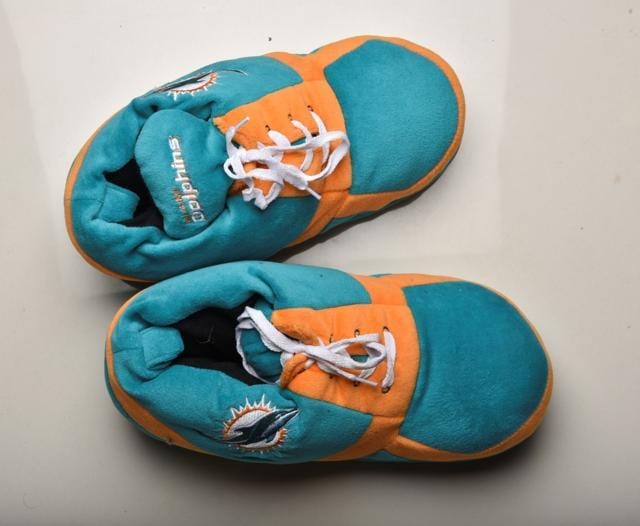 Miami Dolphins travel shoes Benny Dayal wears on long flights (Photo: Aalok Soni/HT) Miami Dolphins travel shoes Benny Dayal wears on long flights (Photo: Aalok Soni/HT)