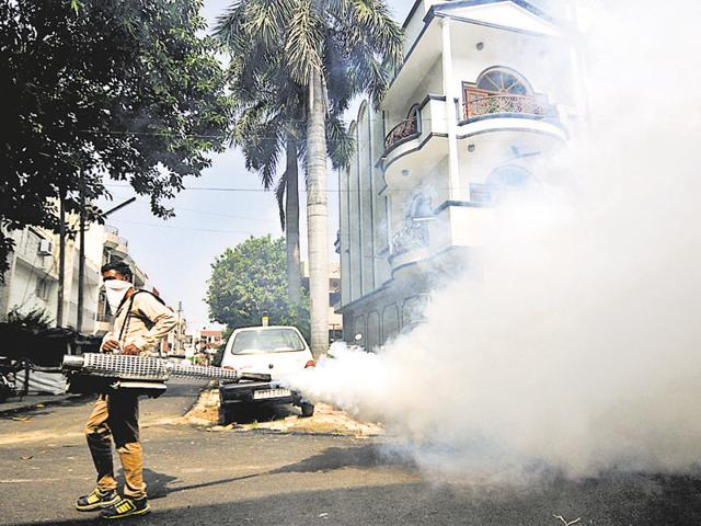 Fumigation is the only answer to keep the dengue mosquito, Aedes aegypti, at bay but it becomes ineffective if the process is not undertaken at regular intervals.(HT File Photo) Fumigation is the only answer to keep the dengue mosquito, Aedes aegypti, at bay but it becomes ineffective if the process is not undertaken at regular intervals.(HT File Photo)