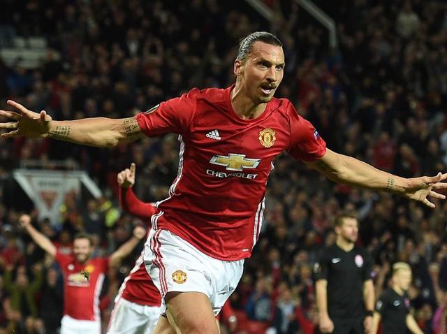 Zlatan Ibrahimovic (R) scored from a header in the 69th minute.(AFP) Zlatan Ibrahimovic (R) scored from a header in the 69th minute.(AFP)