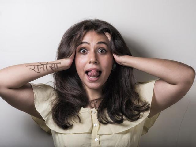 Maanvi Gagroo does a goofy version of Priyanka Chopra’s pose from Elle’s January 2016 covershoot.  (Photo: aalok soni/ht ) 