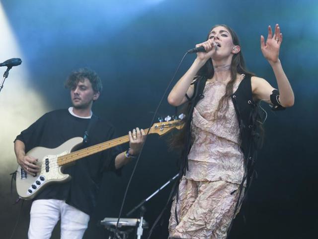 Musicians Caroline Polachek and Patrick Wimberly of the American synthpop band Chairlift also performed on the first day. (AP) Musicians Caroline Polachek and Patrick Wimberly of the American synthpop band Chairlift also performed on the first day. (AP)