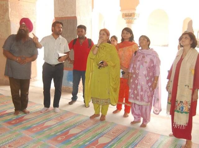 Principal secretary, tourism, Anjli Bhawra inspecting the renovation of a heritage building in Kapurthala on Friday.(HT Photo) Principal secretary, tourism, Anjli Bhawra inspecting the renovation of a heritage building in Kapurthala on Friday.(HT Photo)