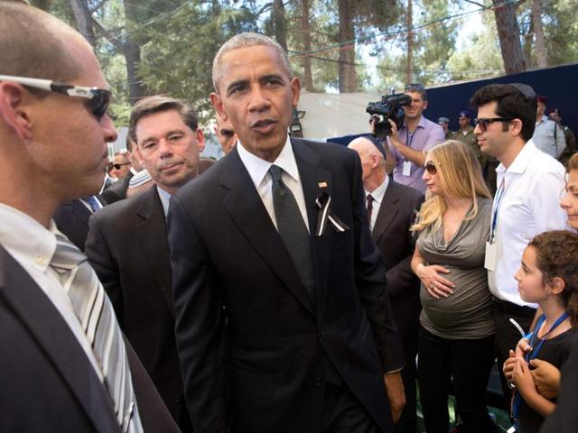 US President Barack Obama attends the funeral of former Israeli president and prime minister Shimon Peres at the Mount Herzl national cemetery in Jerusalem . (AFP Photo) US President Barack Obama attends the funeral of former Israeli president and prime minister Shimon Peres at the Mount Herzl national cemetery in Jerusalem . (AFP Photo)