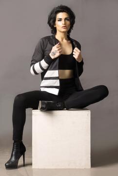 “I’ve done my nose, Botox, lip fillers etc. I spend Rs 50,000 on me every month. If a girl spent that much, she’d look wonderful too!” says Gauri. (Sports bra and jacket by Adidas, pants and shoes by Zara; Photo by Subi Samuel)